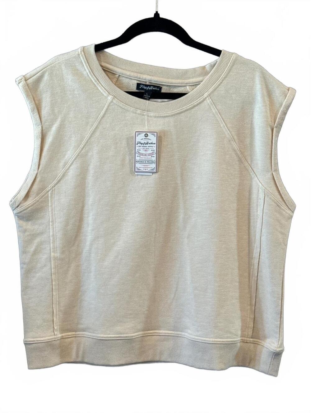 Flag & Anthem Sleeveless Beige Pullover Sweatshirt Top Size Large